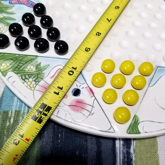 Rare Ceramic Chinese Checkers Cat And Butterfly Board And Marbles Complete Set - Picture 3 of 13